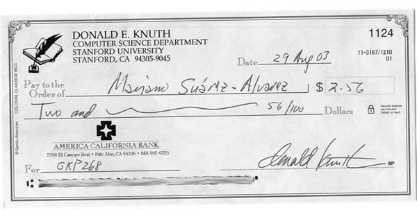 Mi cheque de Don Knuth